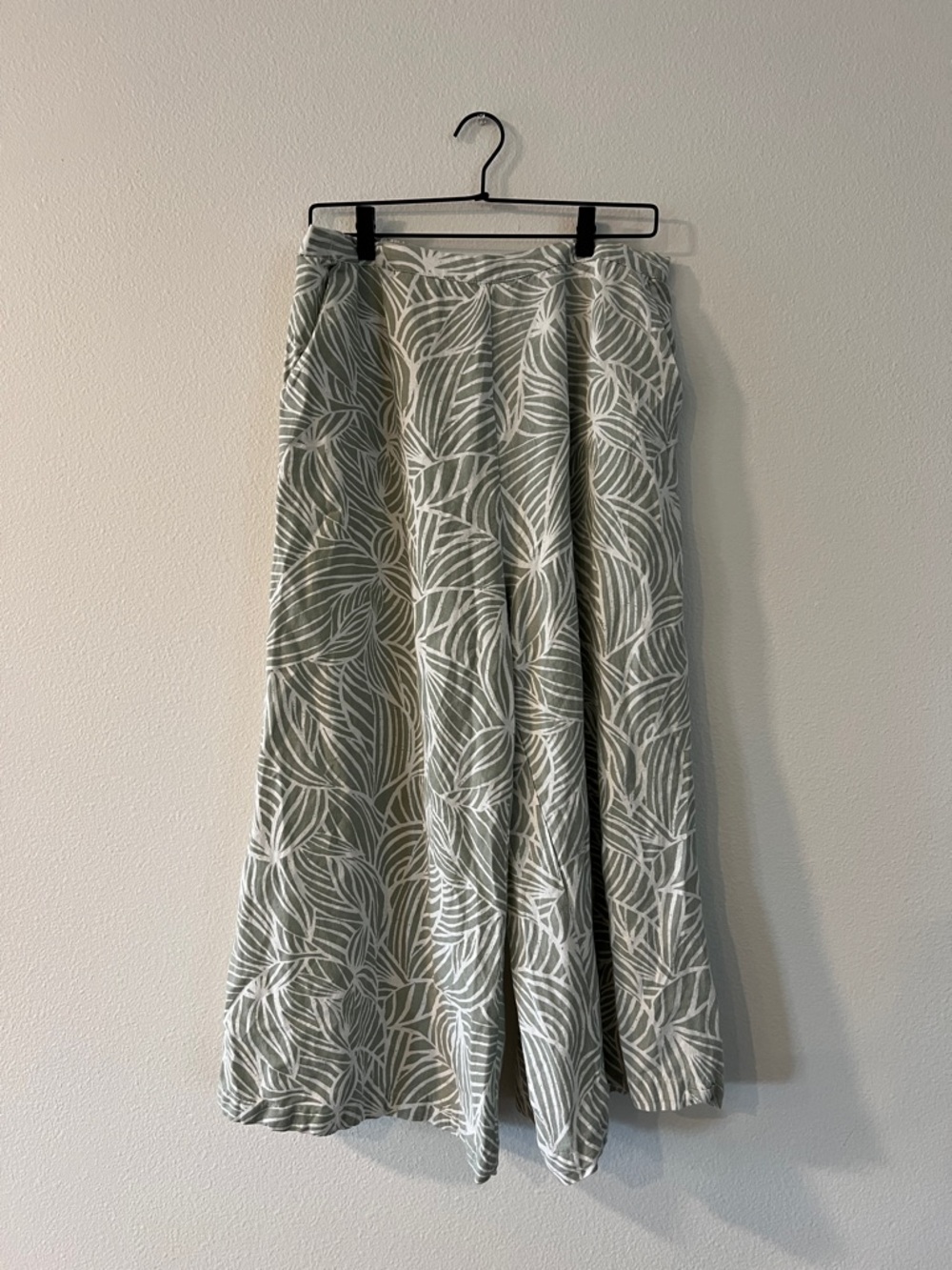 Women's Green Leaf Print wide leg pants